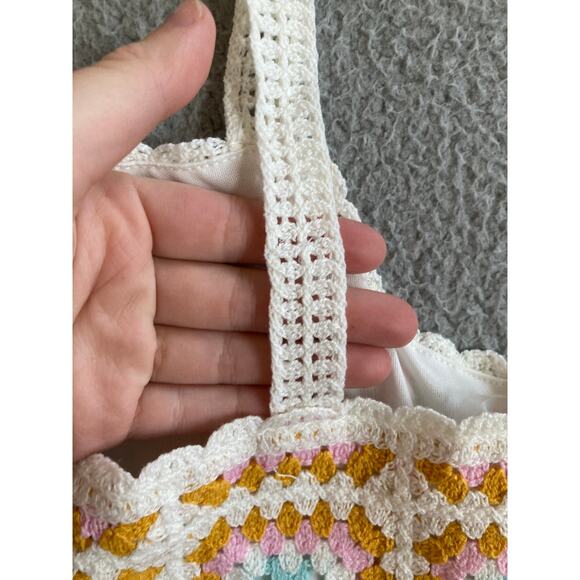 Vintage Rare Editions Tank Top 10 Medium Crochet Lined Square Neck Hippie Boho - Picture 7 of 14